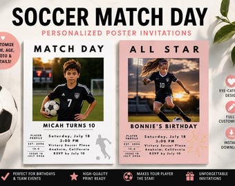 Modèle d'invitation d'anniversaire de football sur toile, invitation de football pour le jour du match, invitation de sport modifiable, invitation All Star Girl, téléchargement immédiat