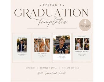 Modèles de faire-part de remise des diplômes de la promotion 2026 | Cartes modifiables en toile senior (téléchargement instantané 5 x 7 po.)