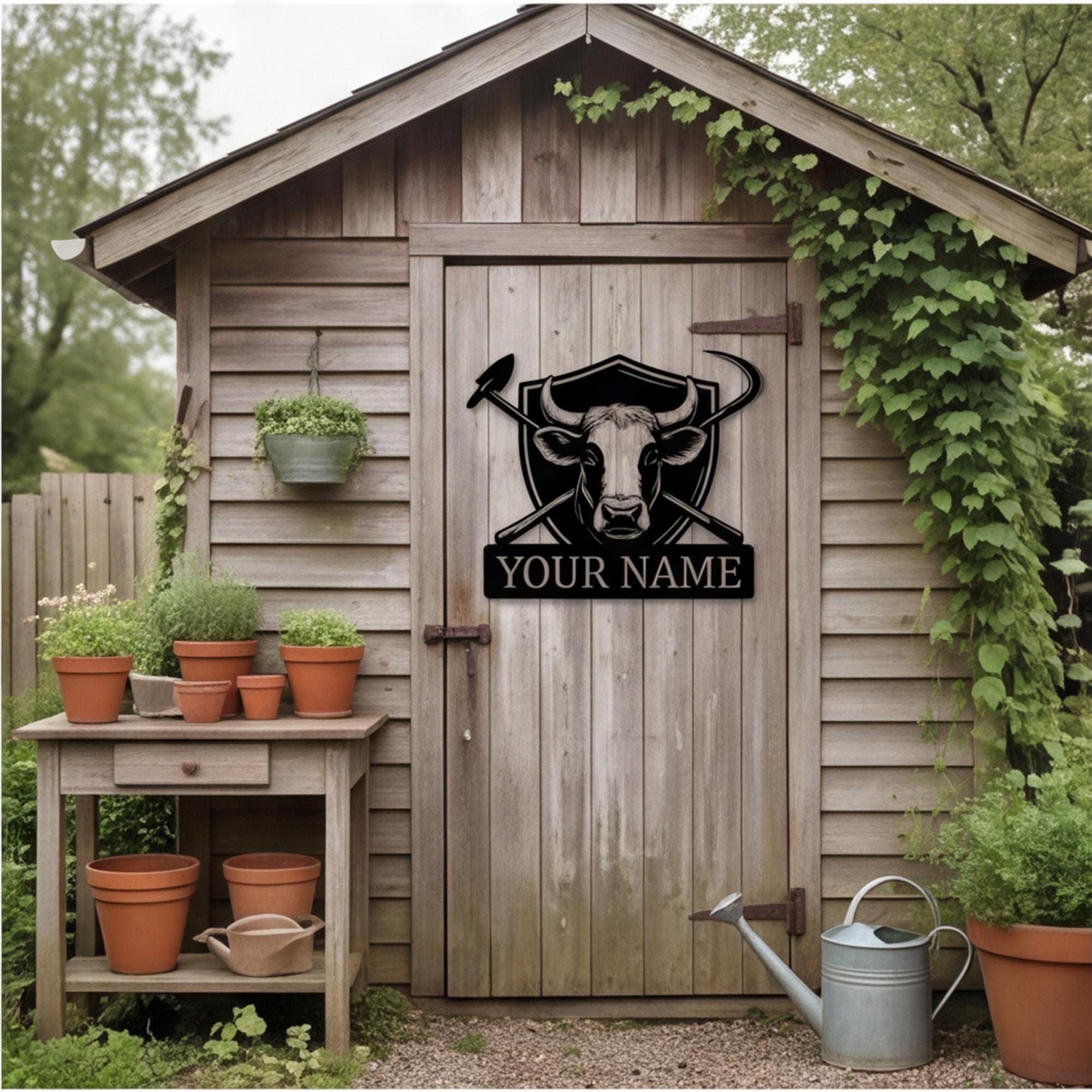 Steer Shield Barn Door Sign, Personalized Bull Head Metal Sign, Custom ...