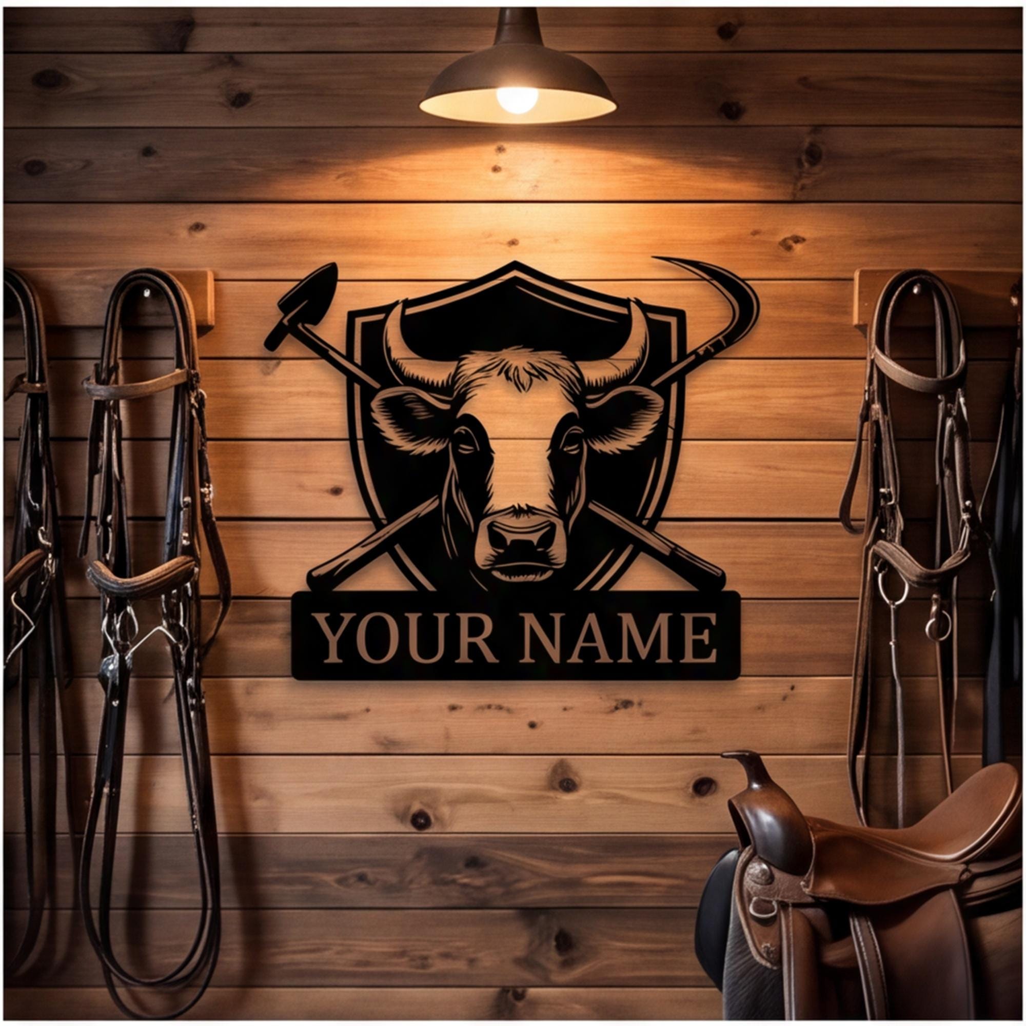 Steer Shield Barn Door Sign, Personalized Bull Head Metal Sign, Custom ...