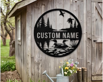 Aangepaste metalen muurkunst, Lake House Decor boerderijbord, gepersonaliseerd bord eendtuin, tuinkunst, tuinkunst Lake Cabin Country Home Decoration