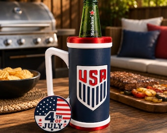 Patriotic Beer Bottle Cooler with Handle – Insulated USA Holder for BBQs, Camping, Tailgating
