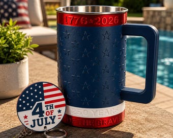 250th Anniversary Patriotic Mug with Keychain | American Flag 16oz USA Celebration
