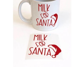 Milk Santa Decal, Christmas Vinyl Mug, Holiday Cup Sticker, Kids Eve Tradition Gift