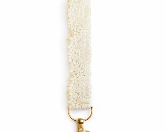 Handmade Delicate Floral Ivory Embroidered Lace Keychain Wristlet – Vintage Glam Key Fob
