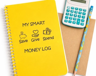 Kids Money Log Kit – Save, Give, Spend Ledger, Math Notebook, Calculator