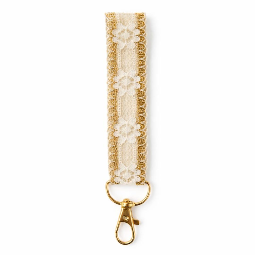 Ivory Keychain Handmade Floral Ivory and Gold Lace Keychain Wristlet – Vintage Glam ...