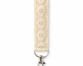 Handmade Floral Ivory Lace Keychain Wristlet – Vintage Glam Key Fob