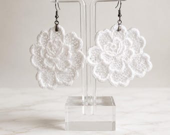 Vintage Large Lace Flower Boho Statement Earrings