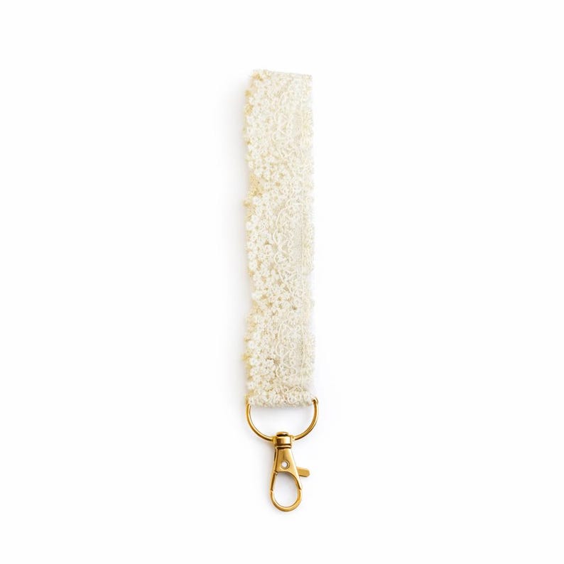 Ivory Keychain Handmade Delicate Floral Ivory Embroidered Lace Keychain Wristlet ...