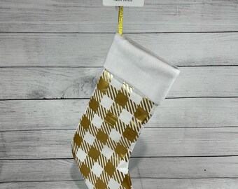 Gold and White Houndstooth Stocking - Christmas Shiny - All is Bright - Alternative Colors - Gold Christmas - Holiday - Gift