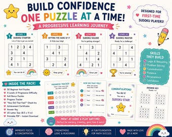 Sudoku for Kids Level 2 Ages 6-9 | 30 Beginner 6x6 Number Puzzles | Printable PDF | Kids Logic Activity