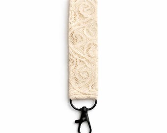 Handmade Vintage Swirl Ivory Lace Keychain Wristlet – Vintage Glam Key Fob