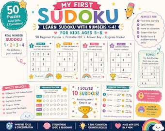 My First Sudoku for Kids Ages 5-8 | Beginner 4x4 Number Puzzles (Printable PDF)