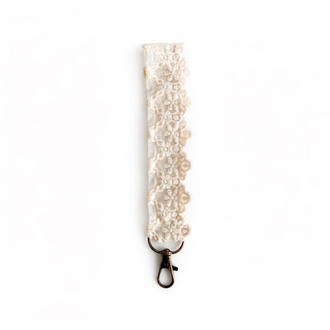 Handmade Ivory Embroidered Lace Keychain Wristlet – Vintage Glam Key ...