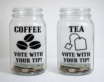 Coffee & Tea Tip Jar Vinyl Decal – DIY Café Sign (Set of 2)