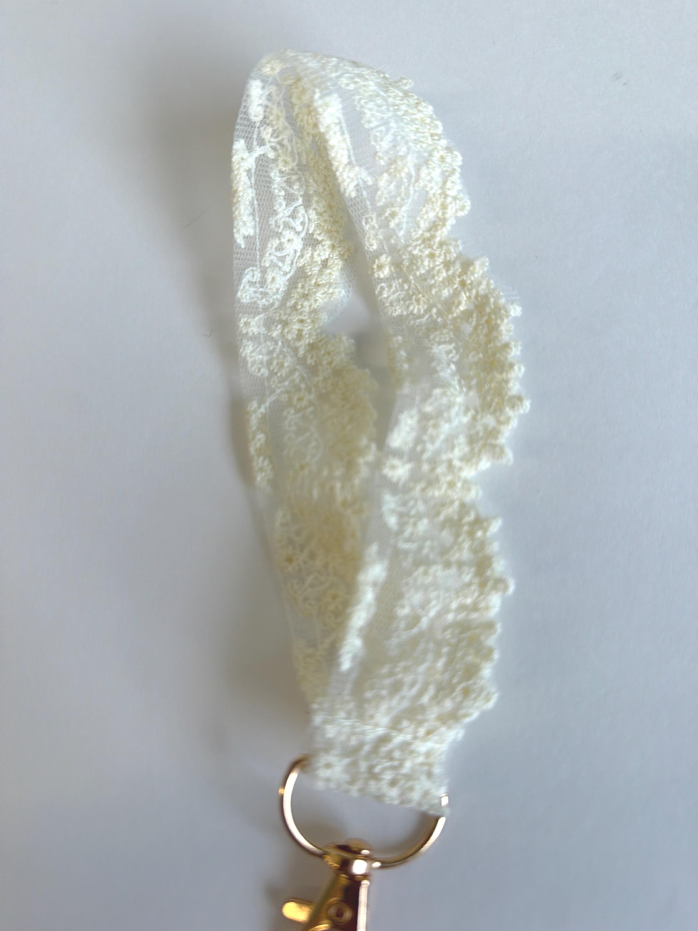 Ivory Keychain Handmade Delicate Floral Ivory Embroidered Lace Keychain Wristlet ...