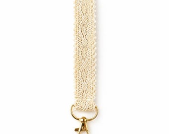 Handmade Ivory Evil Eye Crochet Keychain Wristlet – Boho Key Fob