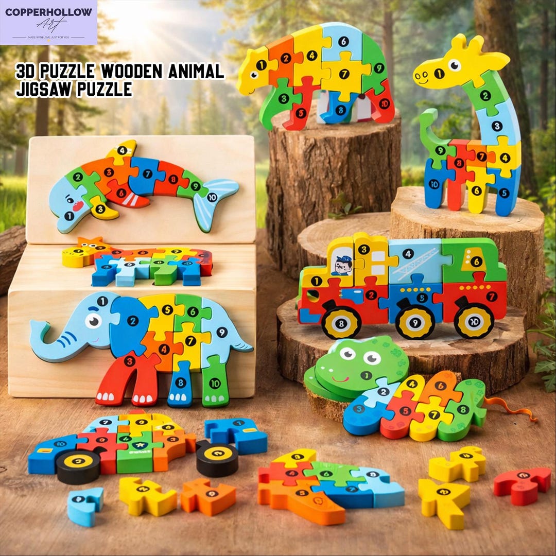 Montessori Wooden Puzzle Toy for Kids, Animal Number Puzzle Board ...