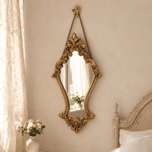 Vintage Gold Wall Mirror, French Rococo Vanity Mirror, Ornate Baroque Decor, Antique Style Mirror, Romantic Bedroom Accent, Elegant Gift