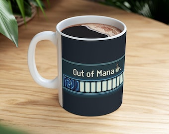ゲーマーコーヒーマグ Out of Mana 11オンスマグ | レトロ90年代ゲーマーピクセルアート
