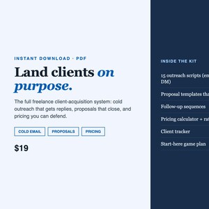 Freelance Client Acquisition Kit | Cold Email Scripts, Proposal Templates, Pricing Calculator, Follow-Up Sequences | Digital Download PDF