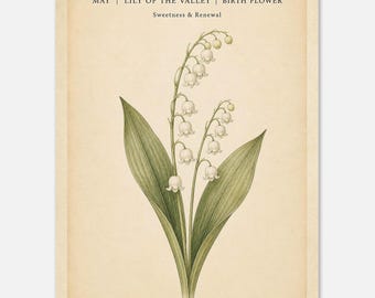 May Birth Flower Print | Lily of the Valley Art | Birthday Gift | Botanical Gift for Mom