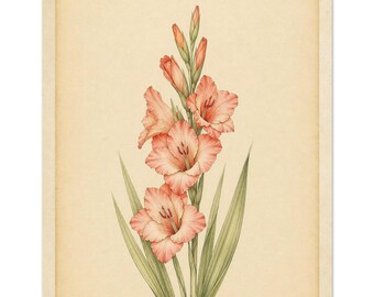 August Gladiolus Birth Flower Print | Botanical Wall Art, Strength Integrity