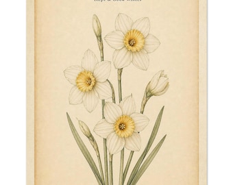 December Narcissus Birth Flower Print | Vintage Botanical Wall Art