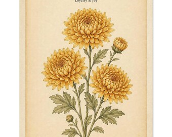 November Chrysanthemum Birth Flower Print | Vintage Botanical Wall Art (Physical Print)