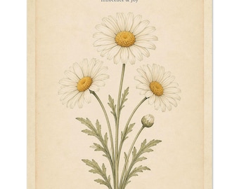 April Daisy Birth Flower Print | Vintage Botanical Wall Art (Physical Print)