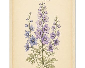 July Birth Flower Print | Larkspur Wall Art | Birthday Gift for Her | Botanical Gift for Mom