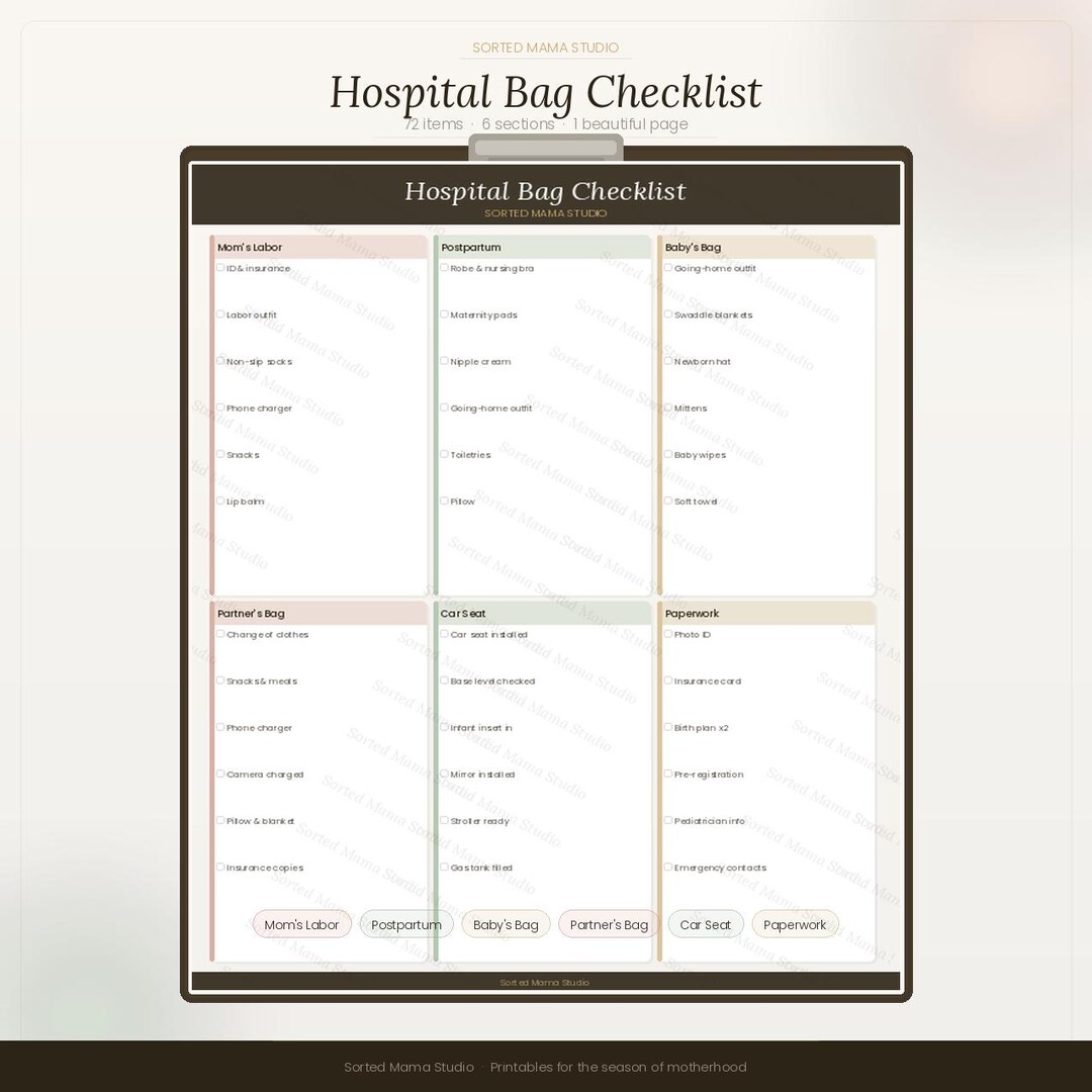 Hospital Bag Checklist | What to Pack for Labor and Delivery | PDF ...