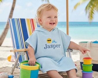 Personalized Kids Beach Towel, Embroidered Baby Name Hooded Towel, Cotton Beach Towel, Baby Shower Gift, First Birthday Gift, Summer Towel