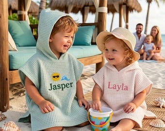 Customized Kids Beach Hooded Towel, Embroidered Baby Name Towel, Personalized Beach Towel, Cotton Towel,Baby Shower Gift,First Birthday Gift