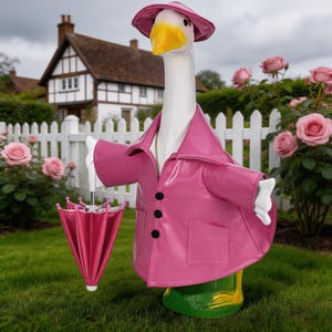 23 inch goose-shaped outdoor clothing, Porch goose raincoat style, waterproof patio goose outfit, festive seasonal clothing decoration.