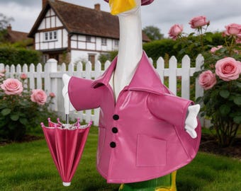 23 inch goose-shaped outdoor clothing, Porch goose raincoat style, waterproof patio goose outfit, festive seasonal clothing decoration.