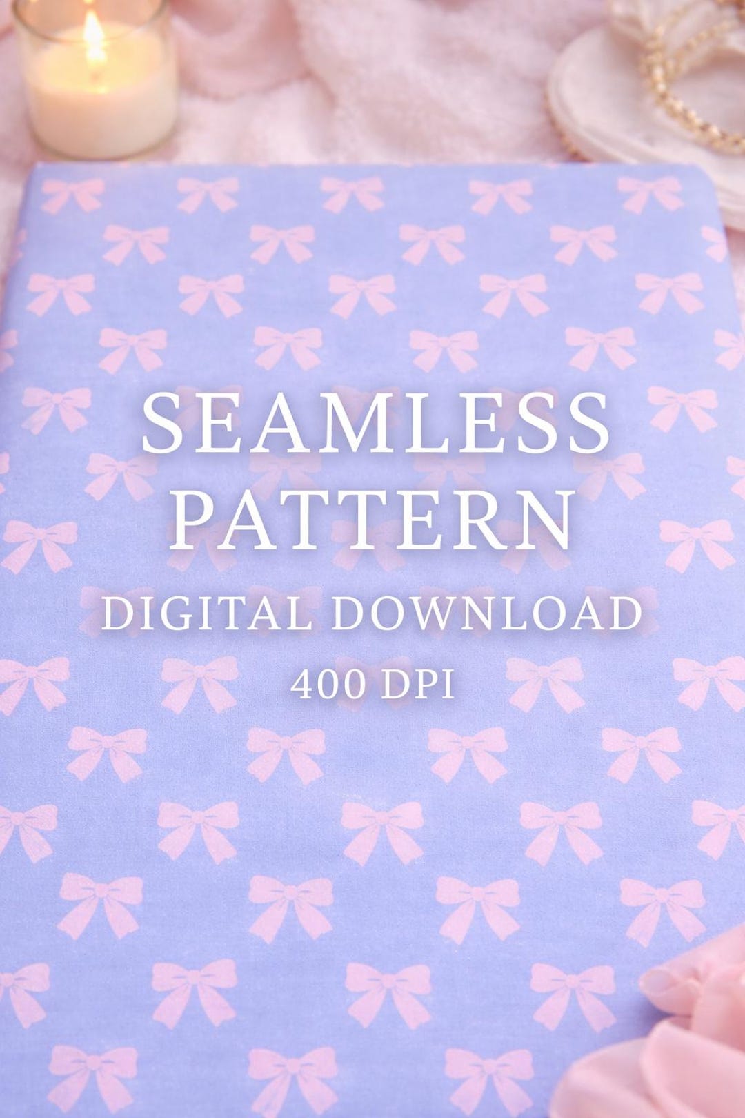 Pastel Blue Bow Seamless Pattern, Coquette Digital Paper, Pink Ribbon ...