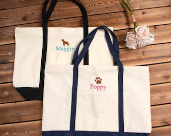 Bolso de lona bordado con diseños personalizados de perros, bolso para amantes de los perros, bolso personalizado con huella de perro, bolso de lona con silueta y monograma