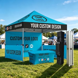 Carpa tipo toldo personalizada de 10x10, carpas para eventos personalizadas con su logotipo, carpa plegable, stand personalizado para ferias comerciales – Diseño personalizado gratuito