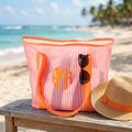 Embroidered Mesh Beach Tote for Girls Trip | Custom Striped Beach Tote Bag | Personalized Initial Tote Bag | Bachelorette Party Favor product logo