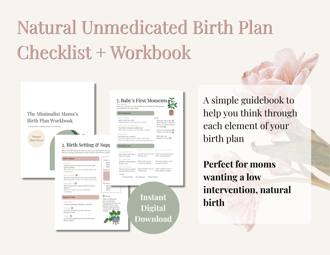Laboe Workbook Natural Birth Plan Workbook | Unmedicated Birth Plan Guide | Low ...