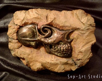 EXTENSION Spiral Skull " Relic Edition " fossil sculpture plaque