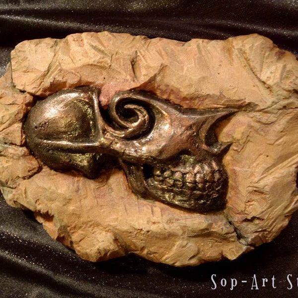 EXTENSION Spiral Skull " Relic Edition " fossil sculpture plaque