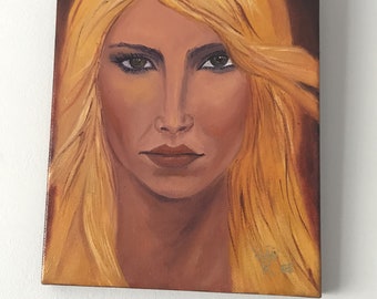 canvas BLONDY  ORIGINAL  painting  acrylic vibrant 8 x 10 inch portrait realistic