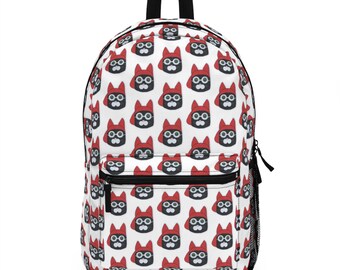 Backpack white with black cat bandana glasses