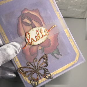 VIOLET carte de voeux ROSE /BONJOUR/Noël vintage/joyeux anniversaire/amour