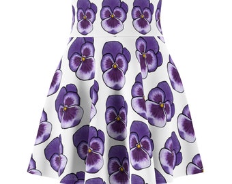 Women's Skater Skirt (AOP) white purple pansy skirt pattern print