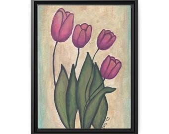 Matte Canvas, Black Frame    Pink tulips print