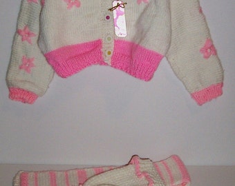 KNITTED THREE pc outfit "sweater" scarf "hat"  sz  2T-3T